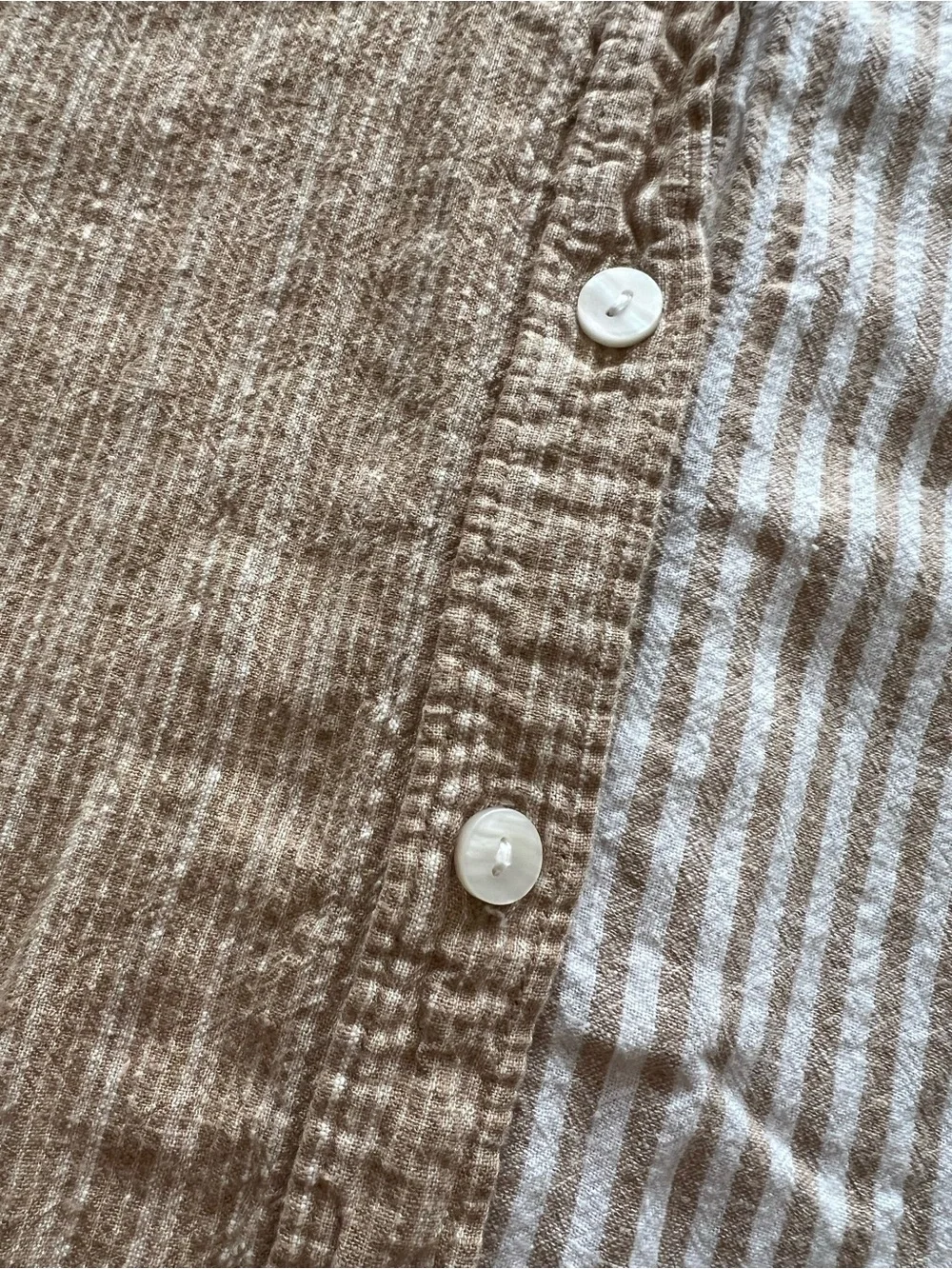 Oversized American Eagle Outfitters Two-Tone Beige Stripe Button-Up Shirt - Picture 12 of 12